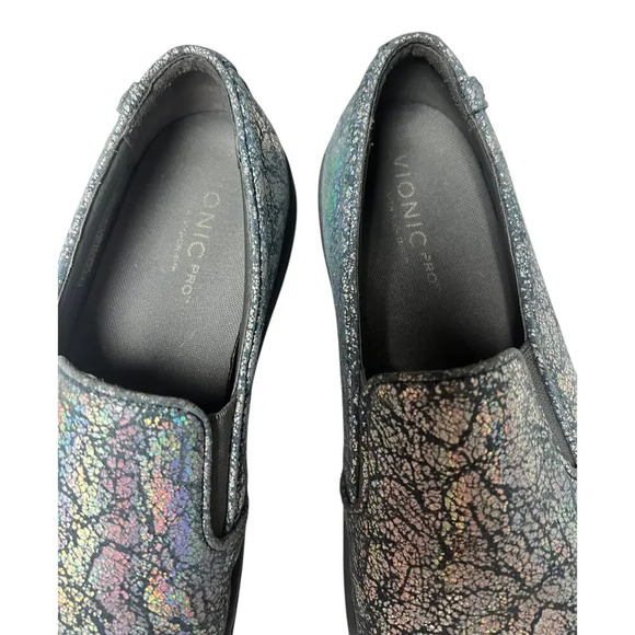 Vionic Avery Pro Metallic Leather Slip-On Shoe Slip Resistant Blue Gray 9 - Picture 10 of 16